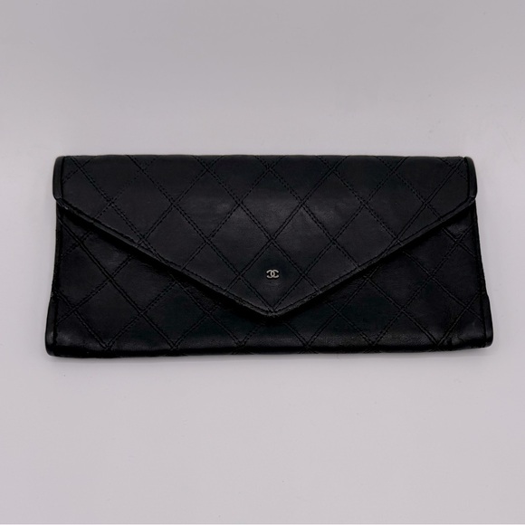 CHANEL Handbags - Chanel Quilted Black Leather Long Wallet w/ Silver CC - Authentic!